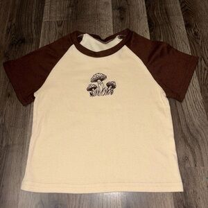 Brown & Cream Women's Raglan Tee with Mushroom Design